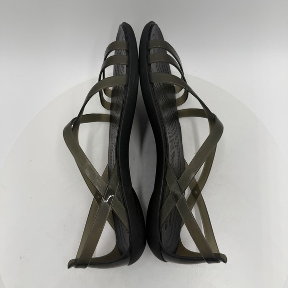 Crocs Isabella Flats Jelly Sandals Black Womans 6 Strappy Beach Vacation - Picture 4 of 8